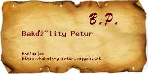 Bakálity Petur névjegykártya